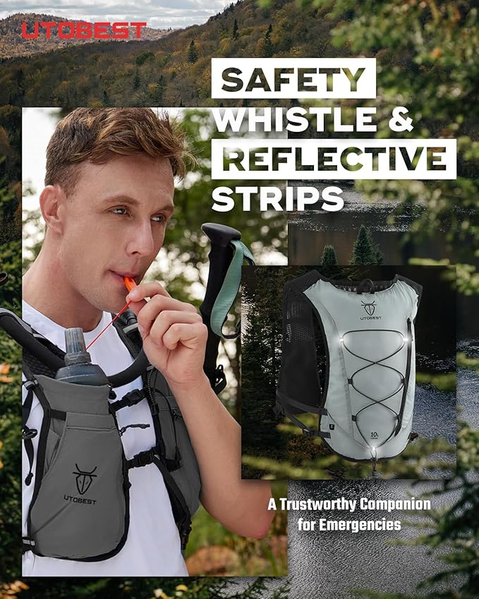 UTOBEST Upgrade Running Hydration Vest 10L, Running Backpack for Women Men Multi-Functional Storage, Adjustable Water Vest for Trail Marathon Race Jogging Cycling-StrideForce Fitness
