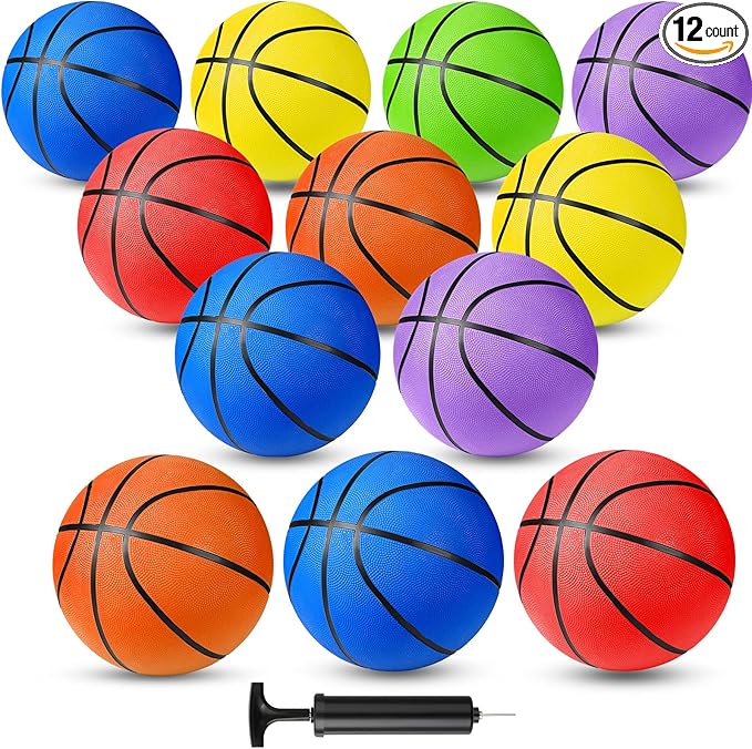 Jerify 12 Pack Official Size Rubber Basketballs for Kids Child Junior Youth Indoor Outdoor Sports Basket Balls with Pump Back to School Student Gifts Operation Christmas Bulk Items-StrideForce Fitness