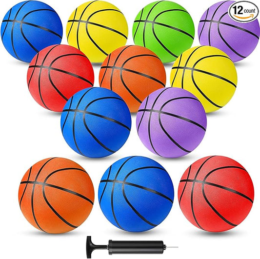 Jerify 12 Pack Official Size Rubber Basketballs for Kids Child Junior Youth Indoor Outdoor Sports Basket Balls with Pump Back to School Student Gifts Operation Christmas Bulk Items-StrideForce Fitness