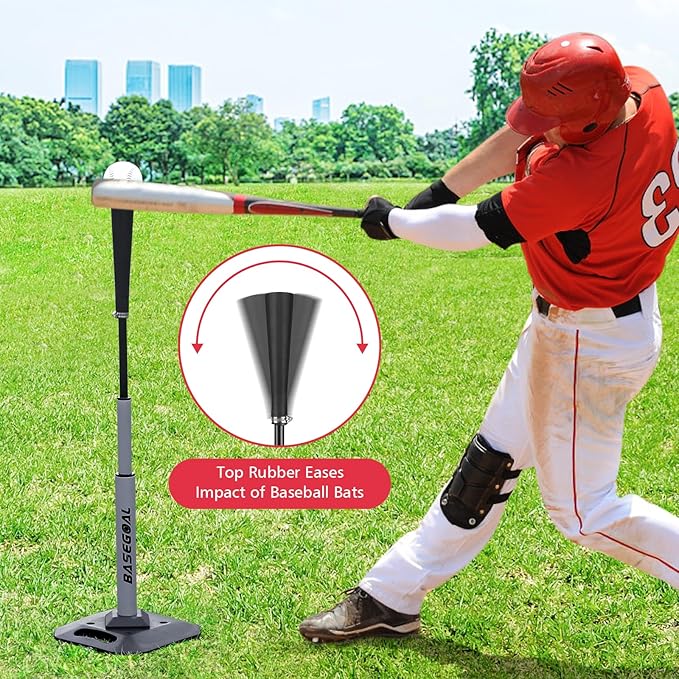 Baseball & Softball Batting Tee,Portable Hitting Tee,with Heavy Duty Base,Flexible Rubber Top,Adjustable Height-StrideForce Fitness