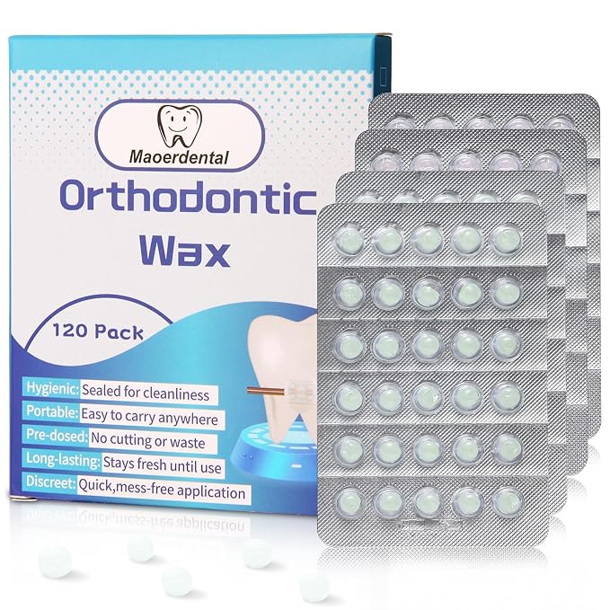 Orthodontic Wax 120 Pack, Easy to Mold Braces Wax, Dental Wax Long-Lasting Hold, Portable and Easy to Tear,Food Grade Relief Wax for Home Travel Office (Mint+Strawberry)
