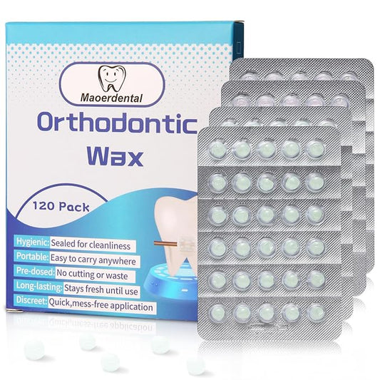 Orthodontic Wax 120 Pack, Easy to Mold Braces Wax, Dental Wax Long-Lasting Hold, Portable and Easy to Tear,Food Grade Relief Wax for Home Travel Office (Mint+Strawberry)