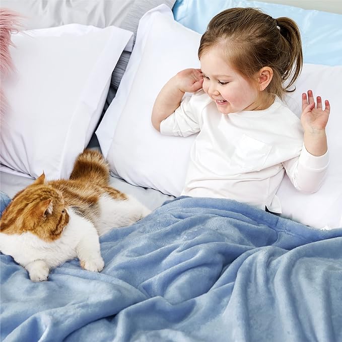 Bedsure Bedding Fleece Blanket for Girls and Boys - Soft Cozy Cute Small Throw Blankets for Travel, 43x55 Inches, Washed Blue-StrideForce Fitness