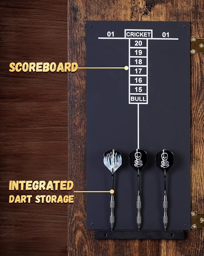 Sisal Dart Board Cabinet Sets, Decorative Dart Boards for Adults [6*Steel Darts] - Wooden Dartboard Cabinet with Integrated Scoreboard for Family Game Rooms-StrideForce Fitness