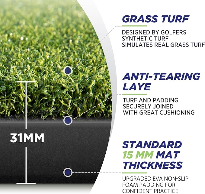 Golfguru Golf Mat, 5x4ft/5x5ft Dense Elite Golf Hitting Mats Practice with 10 Balls, 9 Tees, Heavy Duty Artificial Hitting Training Matt for Backyard Driving Chipping Indoor Outdoor Simulators-StrideForce Fitness