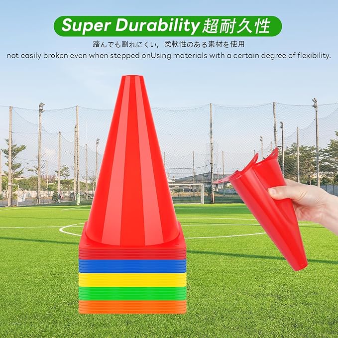 BiAnYC 7 Inch Plastic Sport Training Traffic Cones- Set of 10 Pcs/25 Pcs, 5 Colors(Orange/Yellow/Red/Blue/Green)-StrideForce Fitness