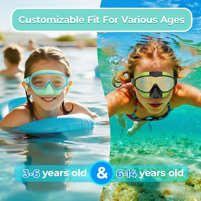 Swim Goggles for Kids 3-15 with Earplugs Large Frame Anti-Fog/UV Swimming Goggles for Boys Girls Toddler 2PCS-StrideForce Fitness