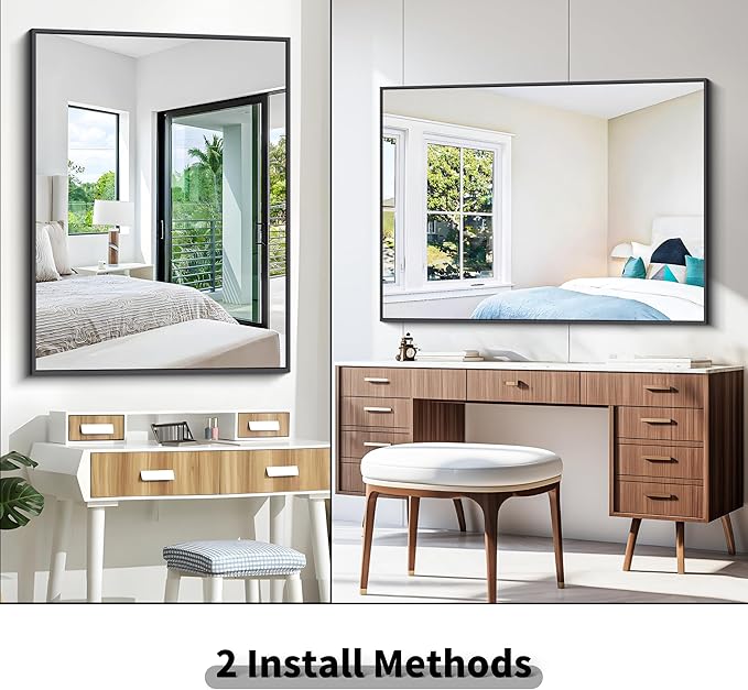 Bathroom Mirror,36x48 inch Large Wall Mirror for Bathroom Wall Mounted Black Rectangle Corner Mirrors,Black Bathroom Mirror for Living Room,Farmhouse,Bedroom Entryway,Horizontal/Vertical-StrideForce Fitness