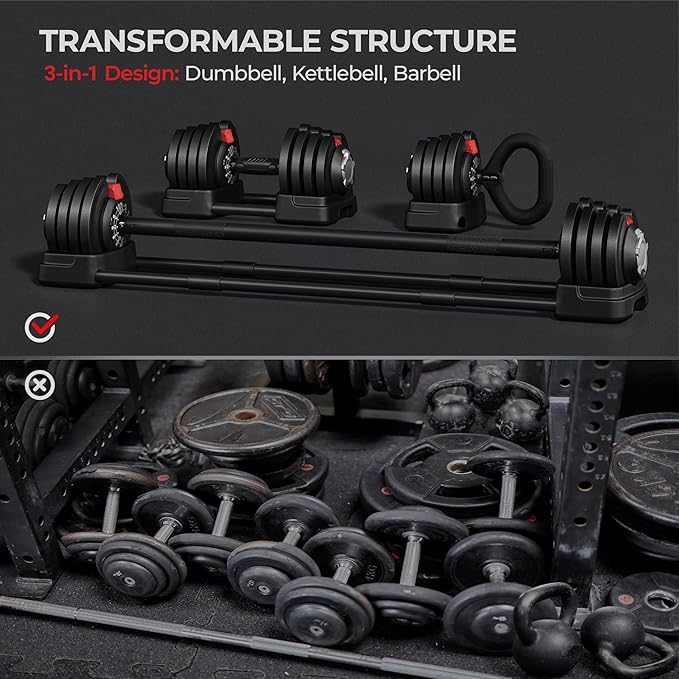 Yaheetech Adjustable Dumbbell Set Free Weight Dumbbells 40lbs/52.5lbs/90lbs Fast Adjust Dumbbells Dumbbell Weight Set, with Tray for Men/Women Strength Training Equipment-StrideForce Fitness