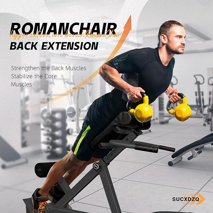 Roman Chair Back Extender - Angle & Height Dual Adjustable Hyperextension Bench for Home Gym - Adjustable Back Exercise Machine-StrideForce Fitness