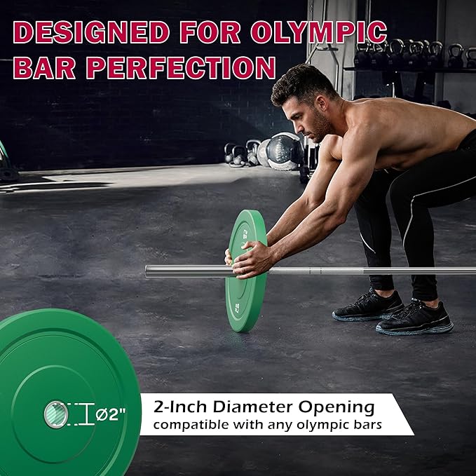 Colored Bumper Weight Plates Olympic Weight Plate Set 2-Inch, 10/15/25 lb Rubber Weight Plates Set for Strength Training Home Gym, Barbell Weights Plates for Heavy Weight Lifting-StrideForce Fitness