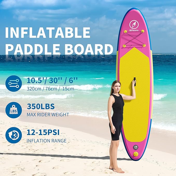 Inflatable Stand Up Paddle Board with SUP Accessories & Backpack. Paddle Boards for Adults. Non-Slip Deck, Wide Stance, Bottom Fin, Double Action Pump.-StrideForce Fitness
