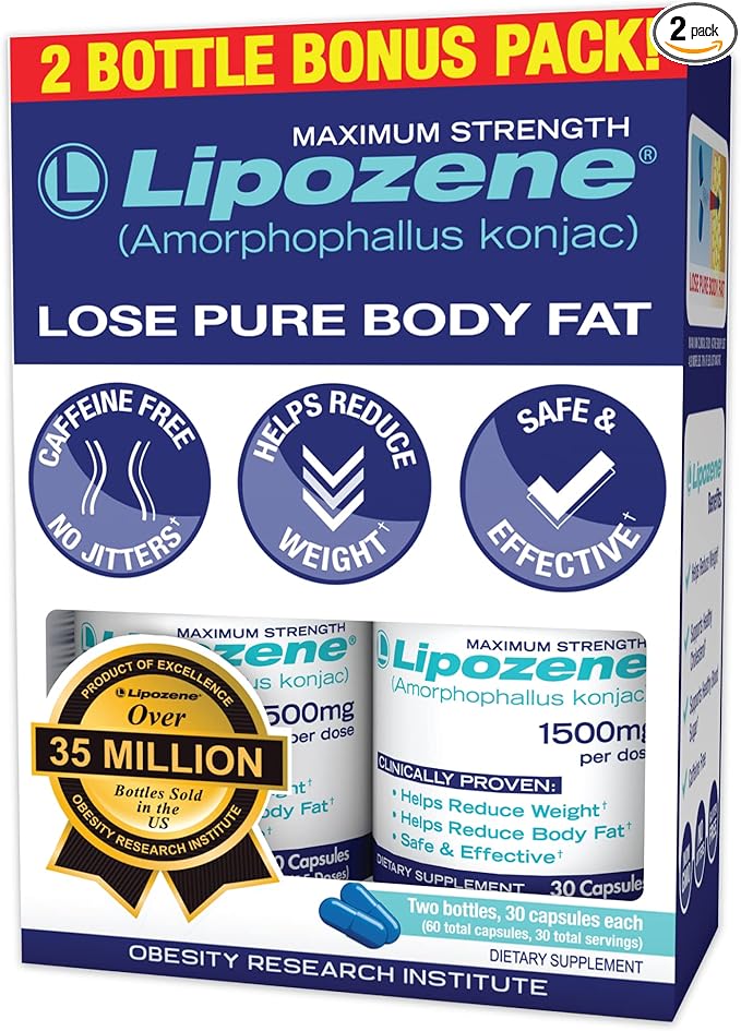 Lipozene - Weight Loss Supplement Diet Pills - Appetite Suppressant and Control - Two Bottles 60 Capsules Total-StrideForce Fitness