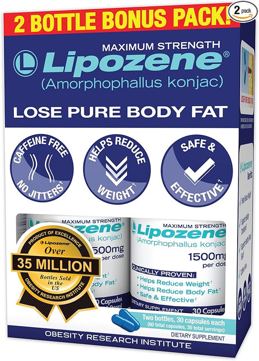 Lipozene - Weight Loss Supplement Diet Pills - Appetite Suppressant and Control - Two Bottles 60 Capsules Total-StrideForce Fitness