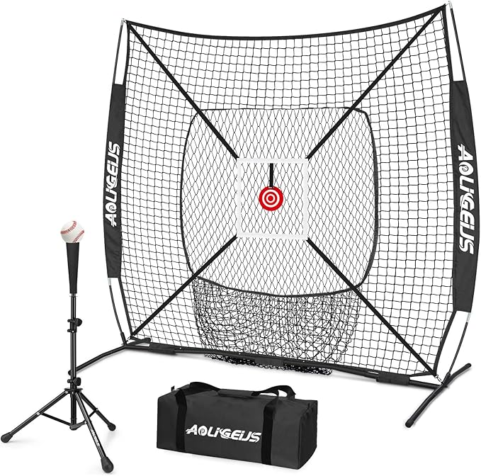 6'X6' Baseball Softball Practice Net,Pitching Net,Batting Net,with Bonus Strike Zone,Target and Bow Frame,for Hitting,Pitching,Catching-StrideForce Fitness
