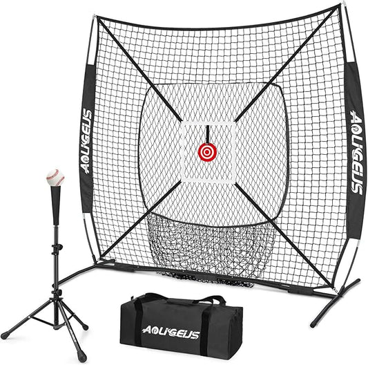6'X6' Baseball Softball Practice Net,Pitching Net,Batting Net,with Bonus Strike Zone,Target and Bow Frame,for Hitting,Pitching,Catching-StrideForce Fitness