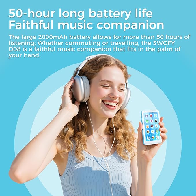 160GB MP3 Player with Bluetooth and WiFi, SWOFY D08 Android 13 OS MP3 & MP4 Players with 4" Touchscreen and HD Speaker,Music Players with Spotify,Pandora, Audible, Amazon Music, Play Store, FM Radio-StrideForce Fitness