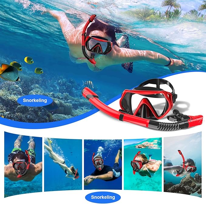 Snorkeling Gear, Dry Snorkel Set180° Panoramic Wide View,Anti-Fog Scuba Diving Mask, Professional Snorkeling Gear for Free Breathing, Swimming, Diving-StrideForce Fitness
