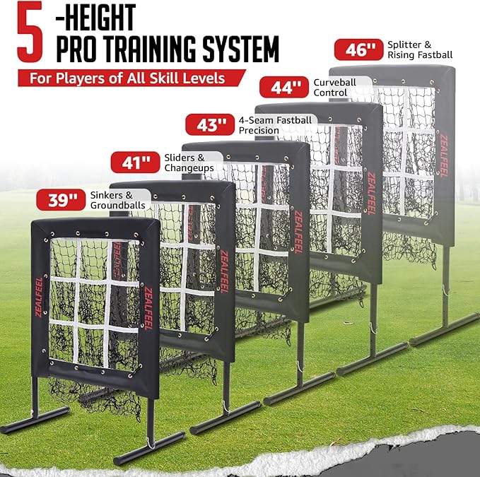 Baseball Pitching Net, 9 Hole Pitching Net with Strike Zone, 5 Height Adjustable Throwing Trainer, Heavy Duty Baseball Softball Net with Carry Bag for Solo Practice-StrideForce Fitness