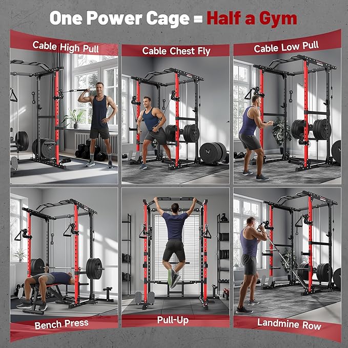 ARMAC Power Cage,1500lbs Multi-Function Power Rack with Adjustable Cable Crossover System and More Training Attachment, Weight Cage for Home Gym-StrideForce Fitness