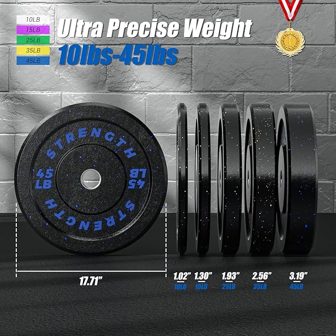 GIKPAL 2-Inch Bumper Plates High Bounce - Rubber Olympic Weight Plates Set for Home Gym, Barbell Plates for Weight Lifting Strength Training,-StrideForce Fitness