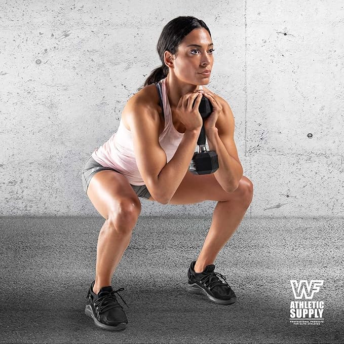 WF Athletic Supply Rubber Encased Hex Dumbbells with Rubber Grip Contoured Handle for Muscle Toning, Strength Building & Full Body Workout-StrideForce Fitness