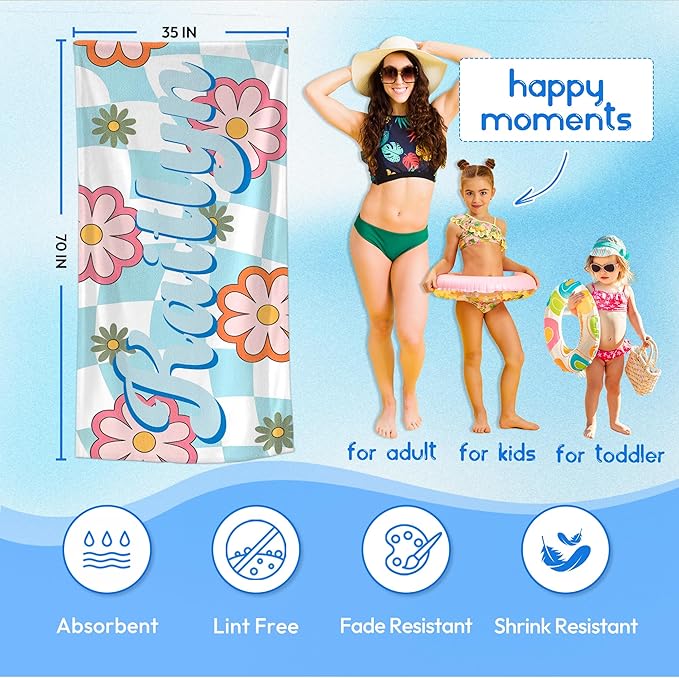 JML Personalized Beach Towel with Name, Custom Flower Beach Towel, Customized Microfiber Pool Towel, Quick Dry & Absorbent Swim Towel for Adult,Anniversary, Birthday, Summer Holiday,Vacation-StrideForce Fitness