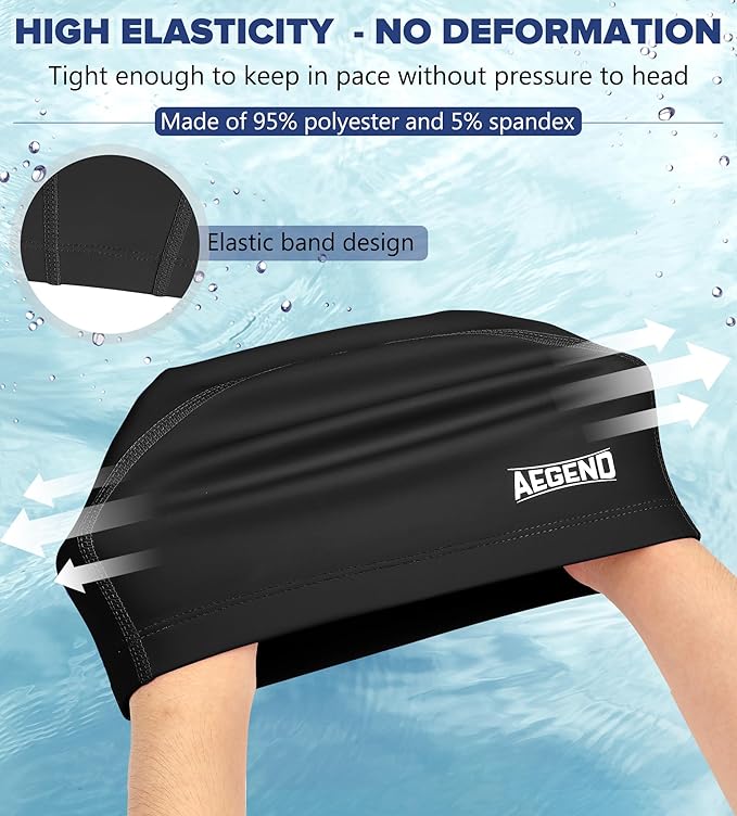 Aegend Fabric Swim Cap, Silicone Waterproof Layer - Breathable Cloth Swimming Cap, Keep Hair Dry with Hight Elasticity for Youth(8-16) Adult, 2 Sizes to Choose-StrideForce Fitness