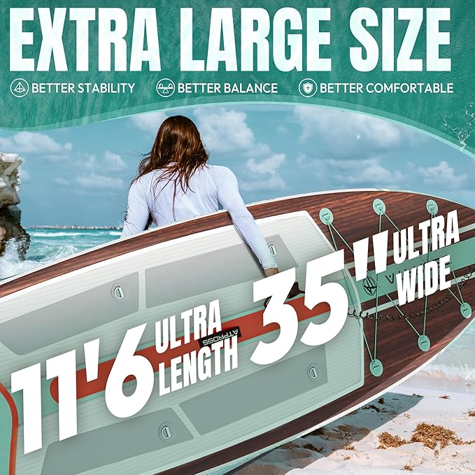11'6"x35" Inflatable Paddle Board, 450lbs Extra Wide Stand Up Paddleboard for Adults with Premium SUP Accessories Kit & Backpack, Blow Up Kayak Non-Slip Stable Deck Boat for Yoga Fishing Surf-StrideForce Fitness