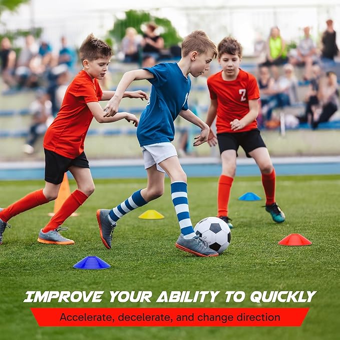 Pro Disc Cones (Set of 50) - Agility Soccer Cones with Carry Bag and Holder for Sports Training, Football, Basketball, Coaching, Practice Equipment, Kids - Includes 15 Best Cone Drills Book-StrideForce Fitness