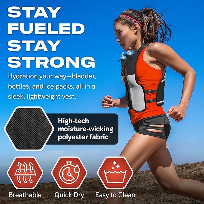 TakaFiTrail Running Hydration Vest Men - Breathable Trail Running Hydration Vest w/ 2 Water Bottles, Bladder Pouch, Ice Pack for Runners - Reflective Marathon Gear Jogging Backpack for Hiking-StrideForce Fitness