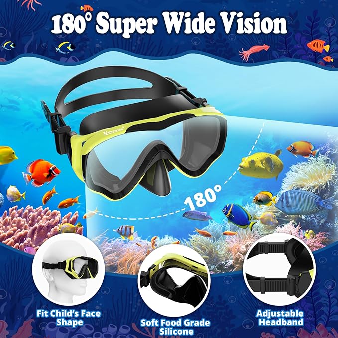 U PHITNIS Kids Snorkel Set for Age 4-14 - Dry Top Snorkeling Gear for Kids Junior & Youth - Childs Diving Mask with Big Eyes for Boys Girls - Anti-Fog Snorkeling Mask and Snorkel Set-StrideForce Fitness