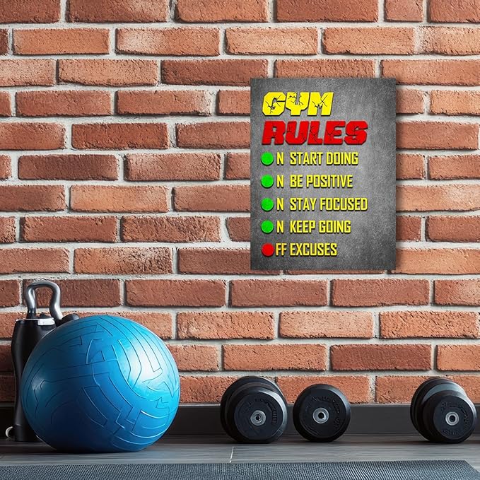 Gym Quotes Wall Art,Inspirational Workout Wall Decor,Gym Rules Canvas Wall Art for Exercise Fitness Room-StrideForce Fitness