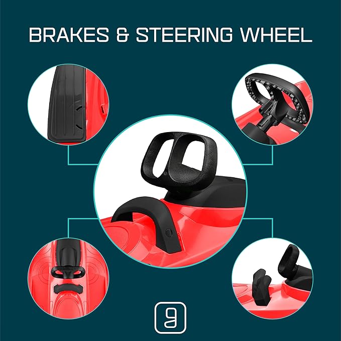 Snow Sled for Kids, Adults - Toboggan Sled, Easy Turning Steering Wheel, Anti-Slip Seat, Pull Up Brake, Durable Plastic Sled, Lightweight, Snow Sleds, Age 3+ 260 lbs-StrideForce Fitness