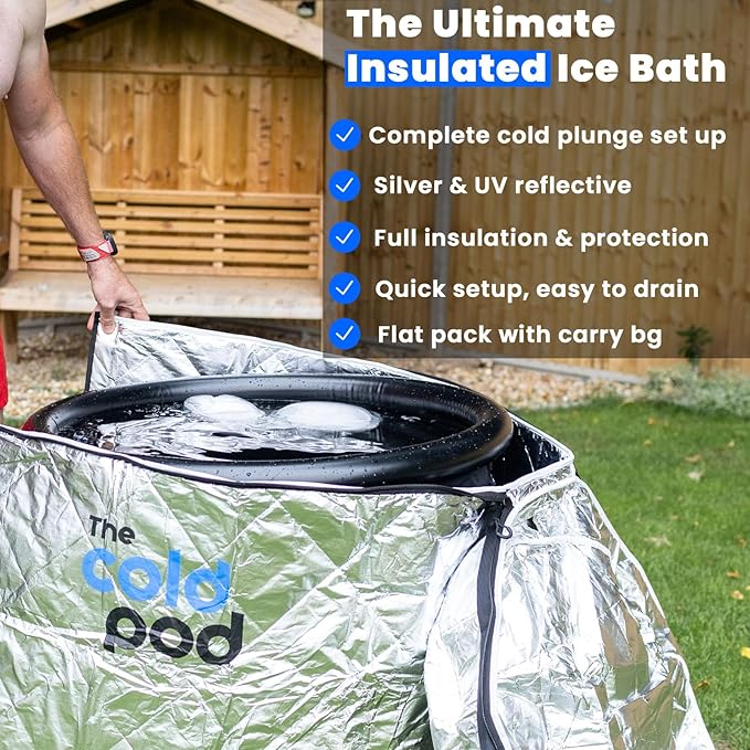 The Cold Pod Insulated Cold Plunge Tub Bundle - 85Gal Ice Bath Round Tubs with Energy Saving Multi-Layer Cover - Chiller Compatible&Silver Reflective-StrideForce Fitness