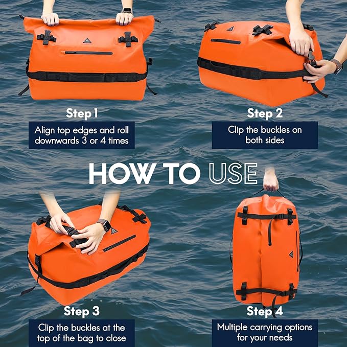 Haimont Large Waterproof Duffel Backpack Roll-Top Heavy Duty Dry Duffle Bag for Boating, Travel, Motorcycle, Kayaking, Camping, 60L-StrideForce Fitness