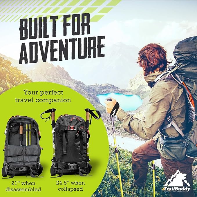 Hiking Trekking Poles, 2 Pack Lightweight, Collapsible Trekking Poles for Snowshoe & Backpacking Gear, Walking Sticks for Hiking, 7075 Aluminum with Cork Grip-StrideForce Fitness