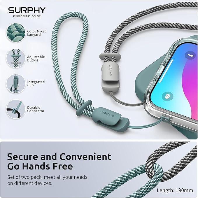SURPHY 2 Pack Phone Lanyard for Cellphone Case, Phone Wrist Strap for Case, Cellphone Strap with 2-Color Braided, Charm Wrist Lanyard for Women and Men, Green & Gray