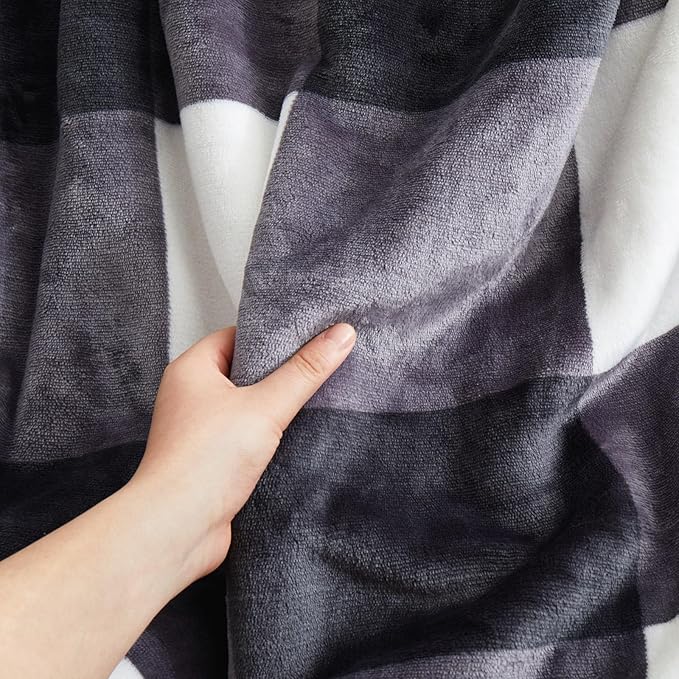 PU MEI Sherpa Blanket Fleece Throw Blanket Full Queen Plaid Thick Bed Blanket, Soft Warm Cozy Dark Grey Checkered Throw Blanket 80"*90"-StrideForce Fitness