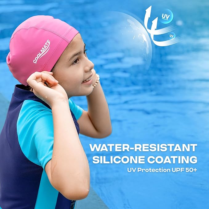 COOLMATE Fabric Swim Cap for Adult Women Men Kid 3 4 6 8 14 16, Silicone Water Resistant Layer, Cloth Swim Cap Gifts for Swimmers, Lightweight for Pool, Lap Swimming (1 pc)-StrideForce Fitness