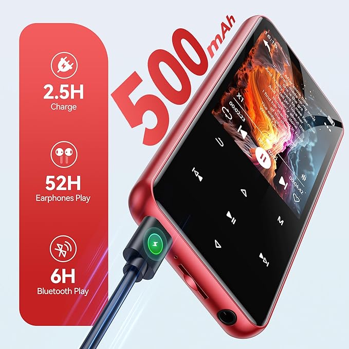 AGPTEK 64GB MP3 Player with Bluetooth, M3 2.4 inch Music Player with Speaker and FM Radio, Touch Buttons, Supports Up to 128GB (Black Red)-StrideForce Fitness