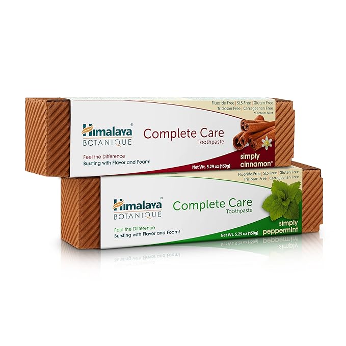 Himalaya Botanique Complete Care Toothpaste, Herbal, Variety Pack, Peppermint and Cinnamon Flavor, Fights Plaque, Freshens Breath, Fluoride Free, No Artificial Flavors, SLS Free, Cruelty Free, 5.29 Oz