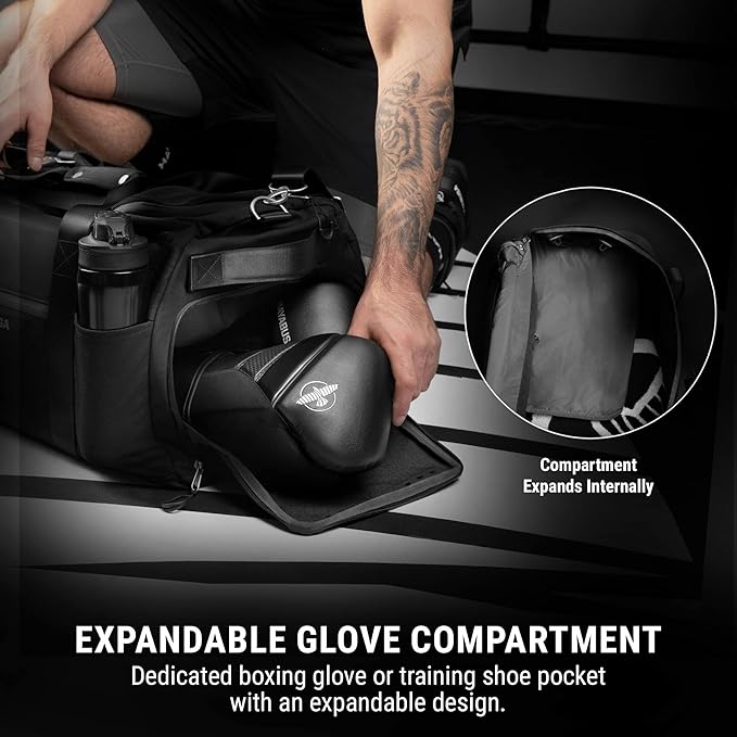 Hayabusa Airstream Athletic Duffle Gym Bag for Women and Men - Black, 50l duffle bag - 7 zippered Pockets, Good for travel, Boxing, MMA, BJJ, kickboxing, Muay Thai, wrestling, Glove/Shoe Compartment-StrideForce Fitness