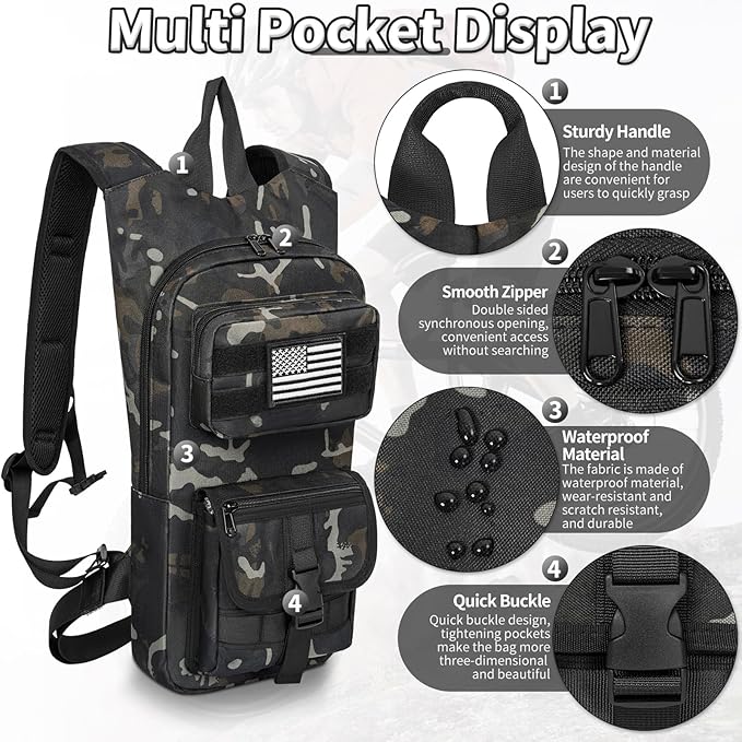 Hydration Backpack, Tactical Molle Water with 2L TPU Water Bladder, for Men Women Lightweight Water Backpack, Hydration Pack for Hiking, Biking, Climbing and Hunting-StrideForce Fitness