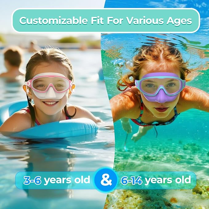 Swim Goggles for Kids 3-15 with Earplugs Large Frame Anti-Fog/UV Swimming Goggles for Boys Girls Toddler 2PCS-StrideForce Fitness