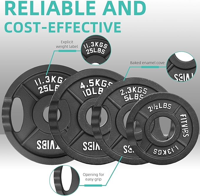 Olympic Cast Iron 2-Inch Weight Plates for Strength Training & Weightlifting, 255 Pounds Set, Multiple Packages-StrideForce Fitness