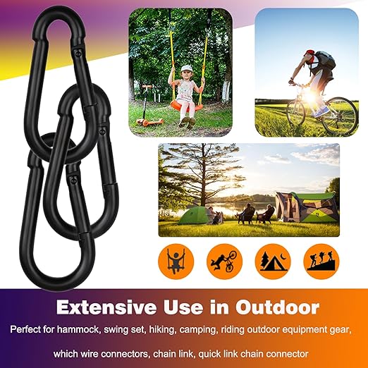 60PCS 3'' Spring Snap Hook Carabiners, M8 5/16Inch Galvanized Steel Quick Link Carabiner Clips, Heavy Duty Spring Clips Link Buckle for Outdoors Fishing Camping Hammock Dog Leashes,Black-StrideForce Fitness