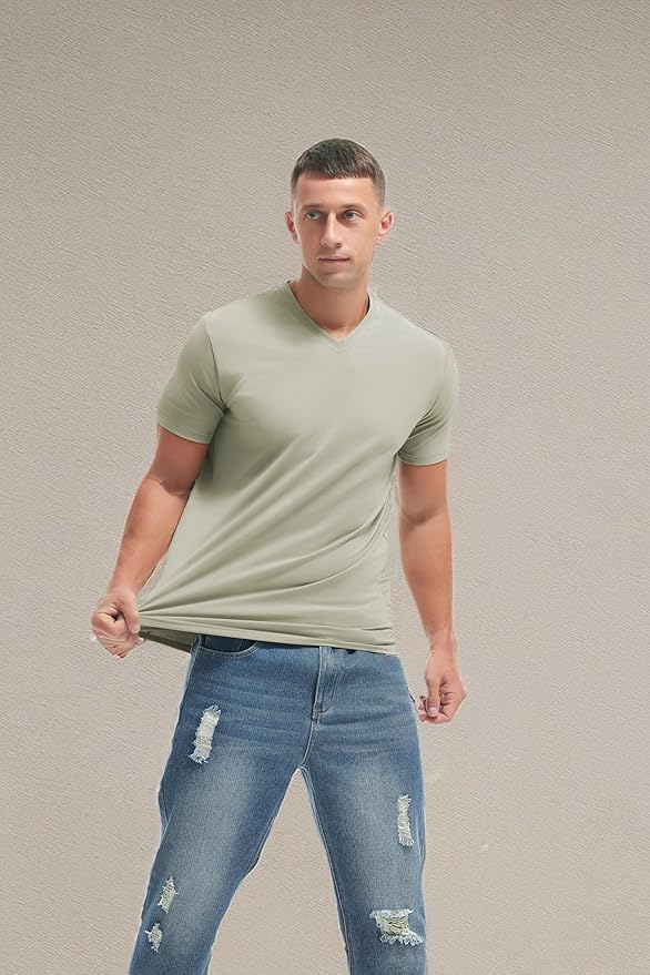 VEIISAR Premium V Neck T Shirts for Men - Modern Fitted Tees Vneck Undershirts-StrideForce Fitness