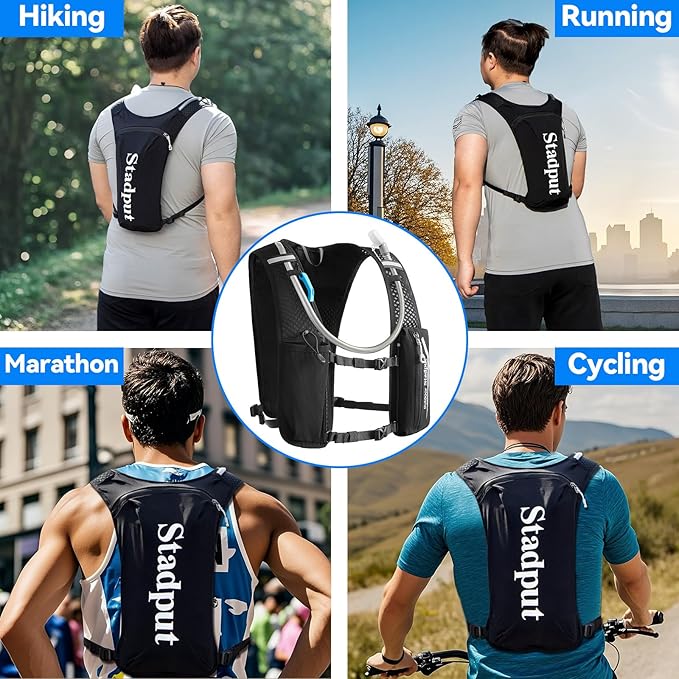 Reflective Hydration Running Vest Backpack | Lightweight 1.6L Water Bladder Bag for Trail Running, Cycling & Marathon | Perfect for Men & Women with Mobile Holder & Multiple Pockets | Premium Black-StrideForce Fitness