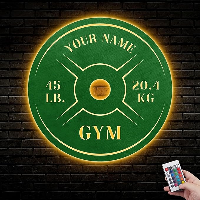 Personalized Home Gym LED Tin Metal Sign Multiple Sizes, Weight Lifting Exercise Workout Room Training Fitness Center Motivational Inspirational Quotes Decor Wall Art Hanging Accessories (08 LED)-StrideForce Fitness